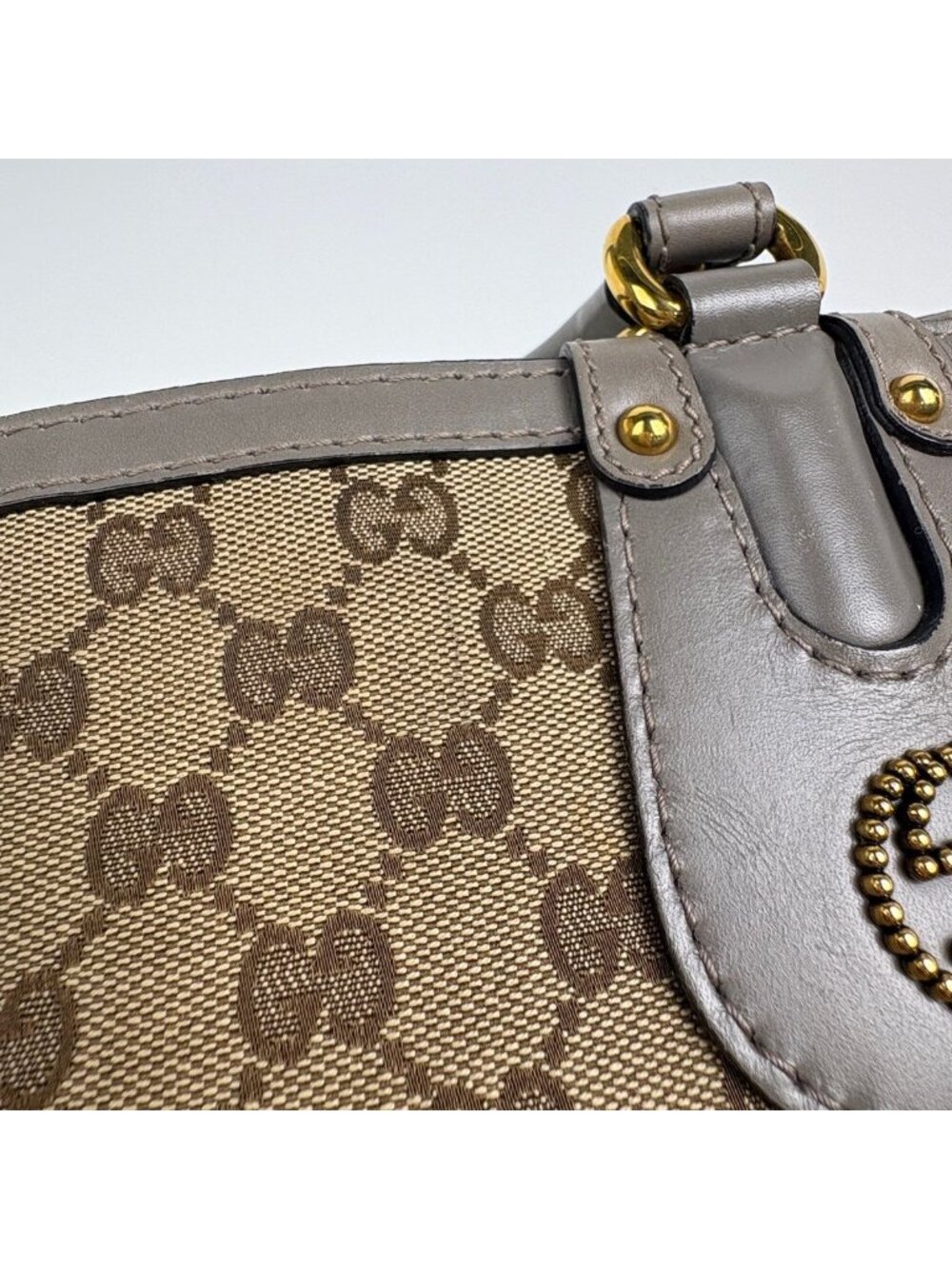 Gucci GG Pattern Tote Interlocking Studs Canvas Beige Gray - Picture 6 of 13
